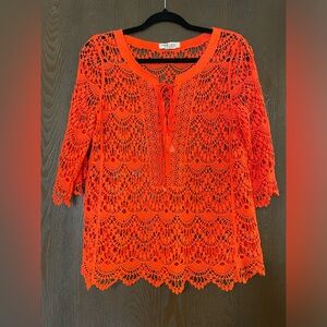 Miss Kelly 1999 Crochet Blouse Orange Large